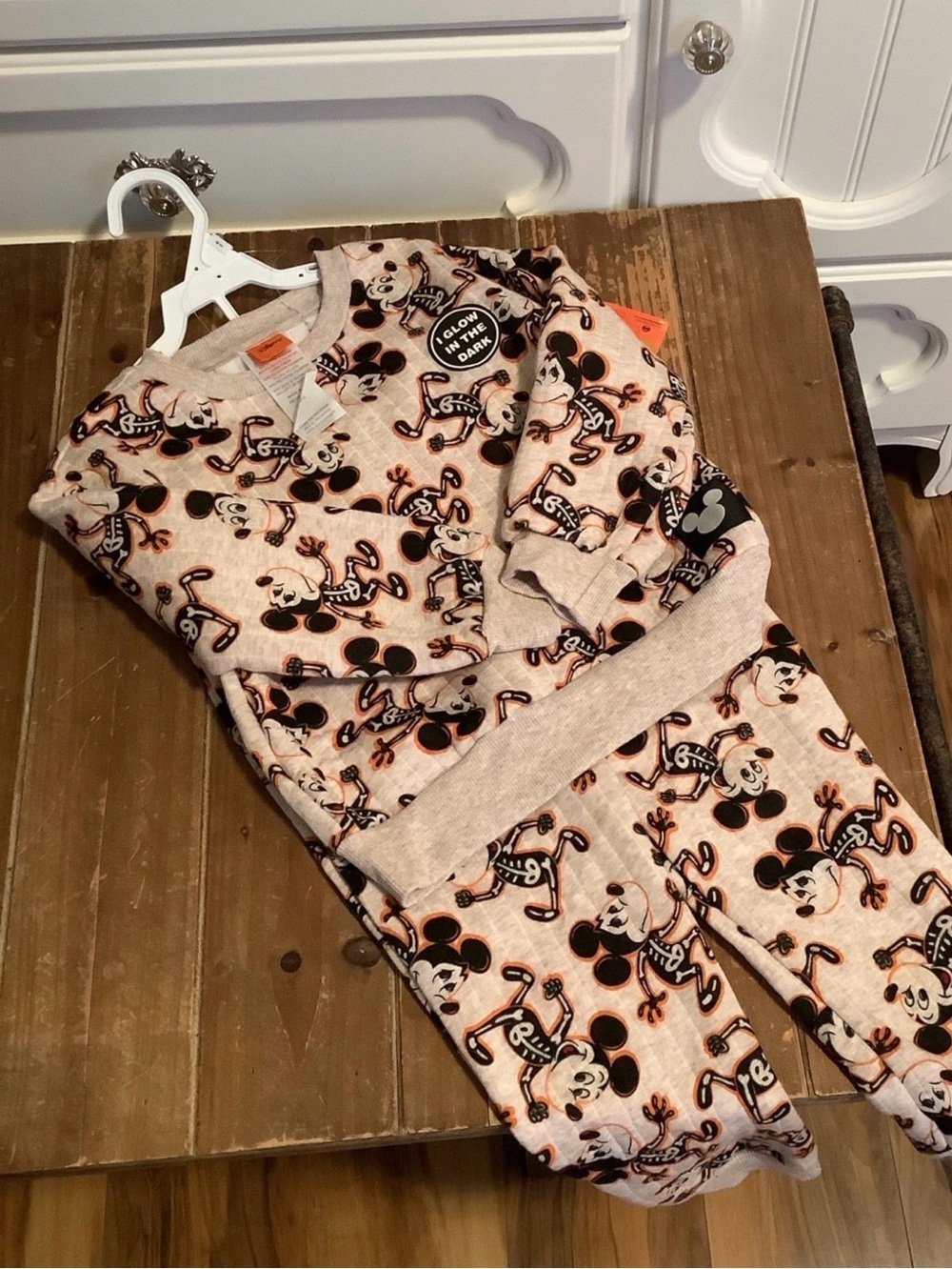 Kids beige Mickey Mouse Skeleton Print Set 4T